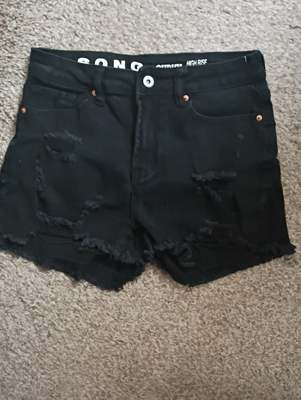 Women's Black Distressed High-Rise Denim Shorts